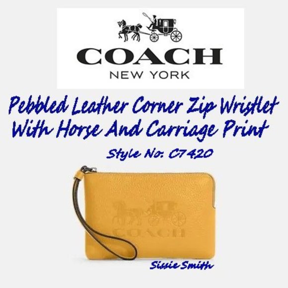NWT Coach Horse & Carriage Print Coner Zip Wristlet in Pebbled Leather - Picture 4 of 5